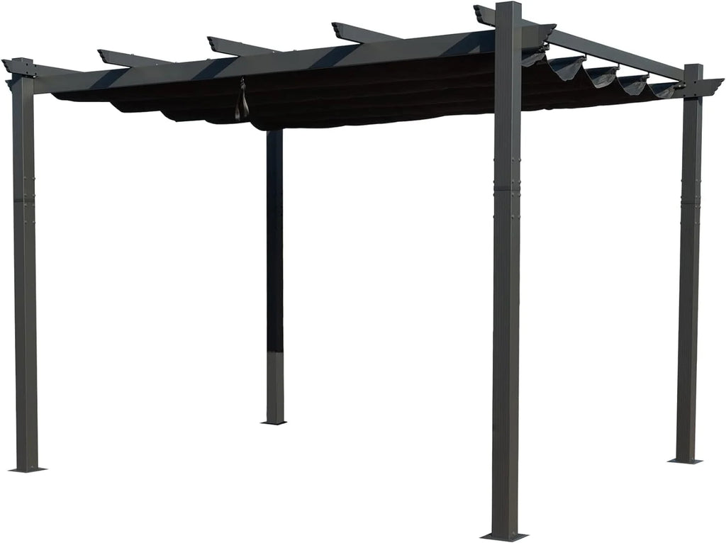 Extra-Large Gray Aluminum Frame Pergola with Sunshade Canopy 10' x 13' P799446