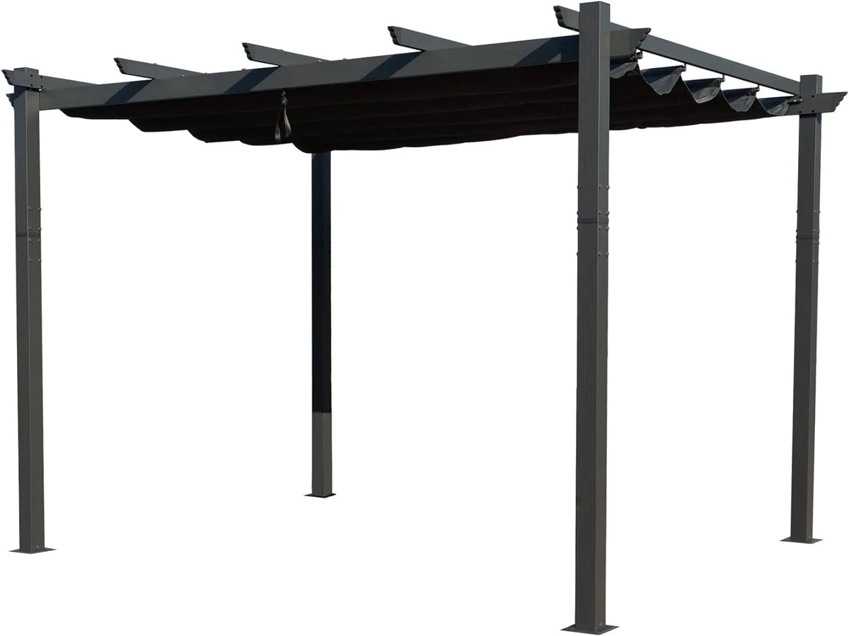 Extra-Large Gray Aluminum Frame Pergola with Sunshade Canopy 10' x 13' P799446