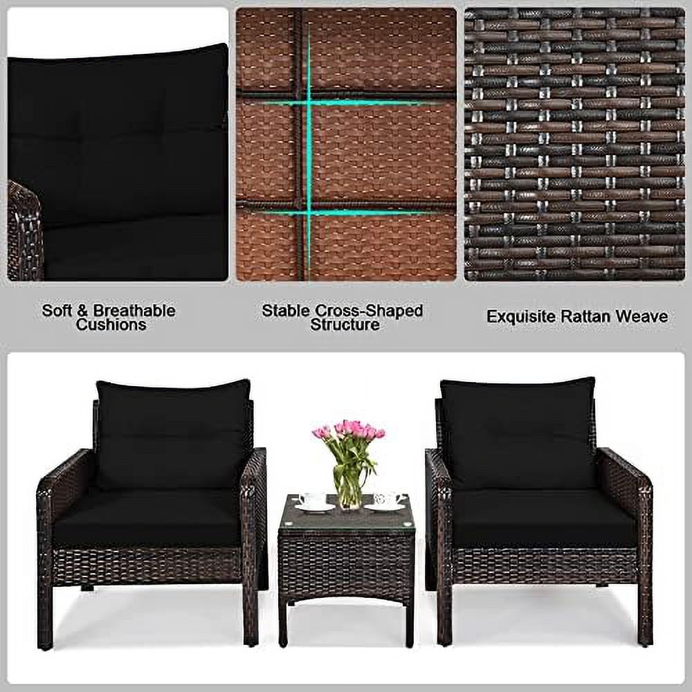 3 Piece Outdoor Rattan Sectional Sofa Set with Seat Cushions J495