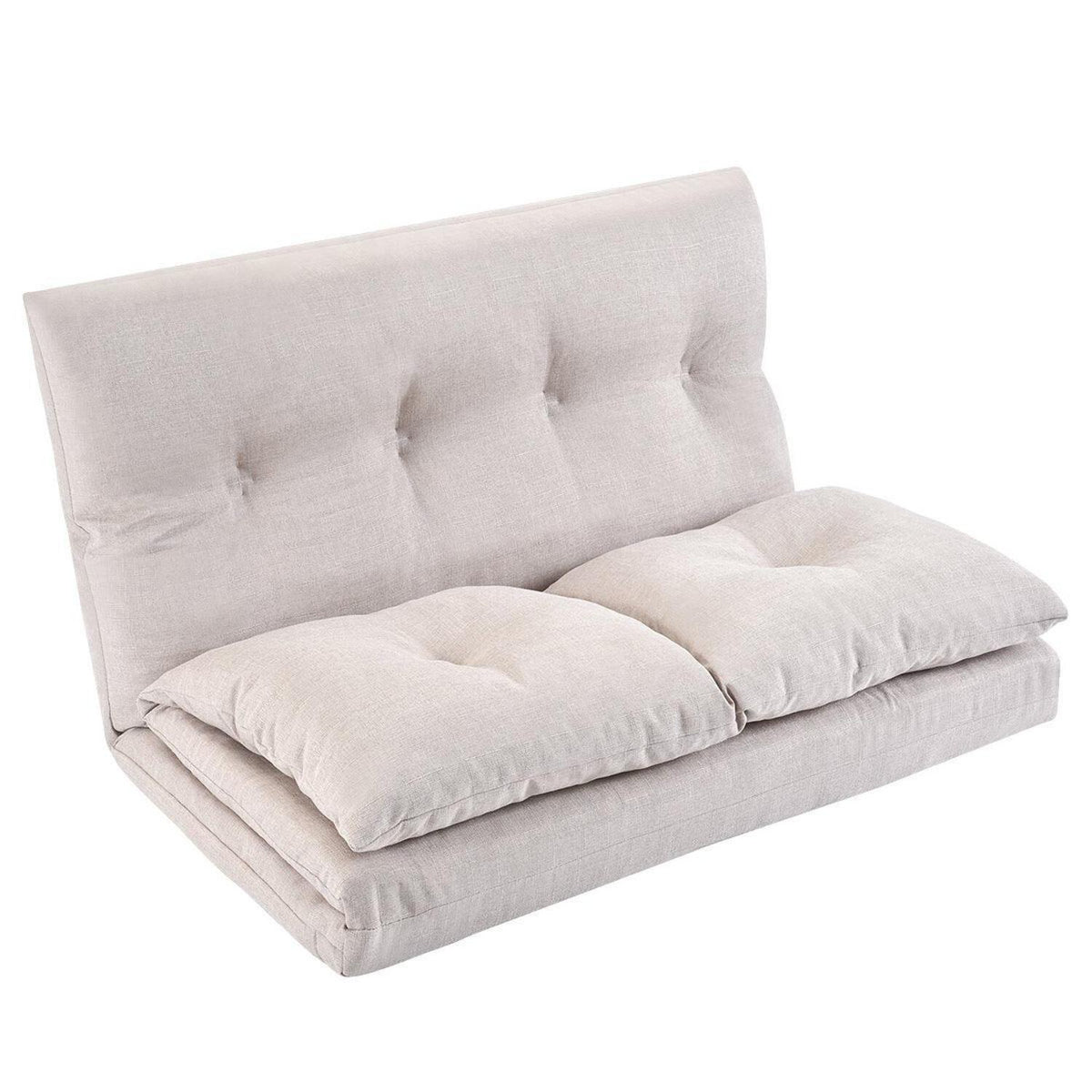 Beige Fabric Folding Chaise Lounge Sofa Floor Couch Q810099
