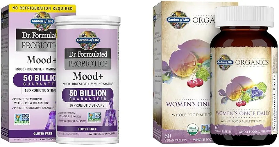 Probiotics Mood+ with Ashwagandha & Organics Multivitamin for Women 60 Veggie Caps & 60 Tablets E1162