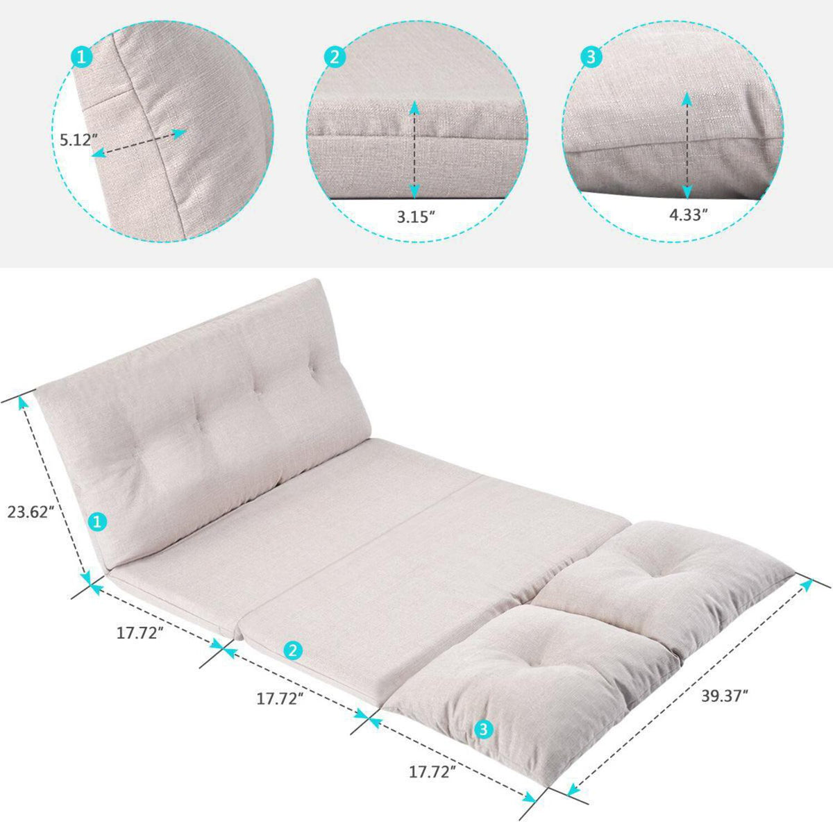Beige Fabric Folding Chaise Lounge Sofa Floor Couch Q810099