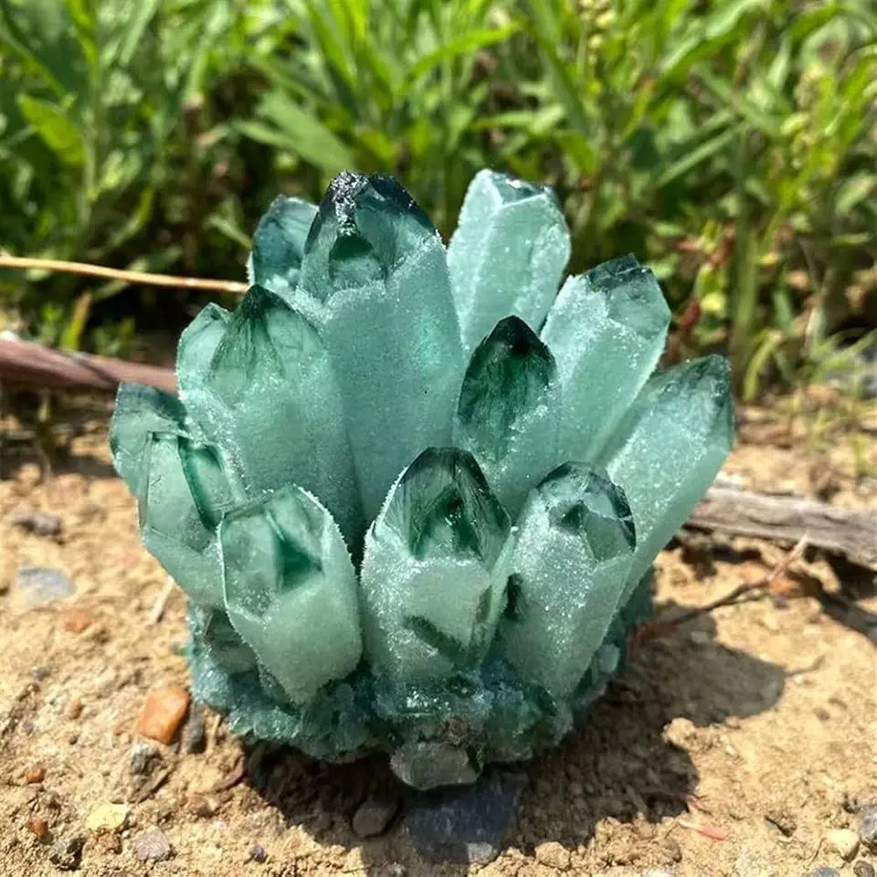 Green Quartz Crystal Cluster Raw Gemstone Q6939