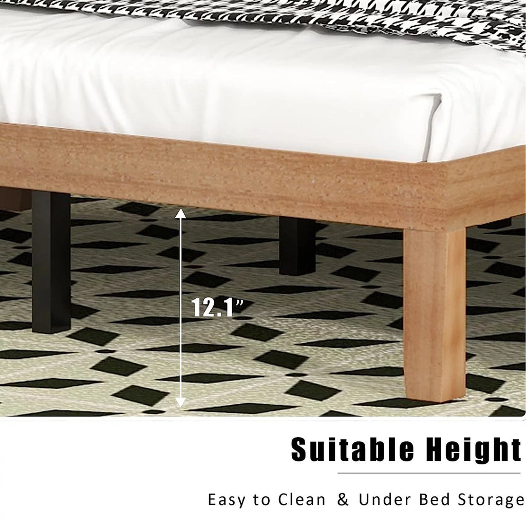 King Size Brown Wooden Platform Bed Frame with Wood Slat Support F67406