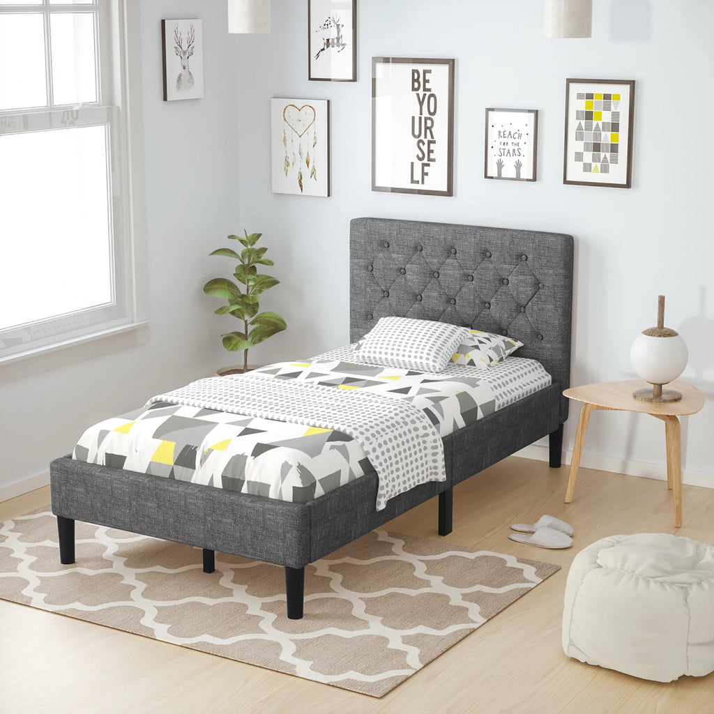 Twin Upholstered Bed Frame with Headboard Y904860