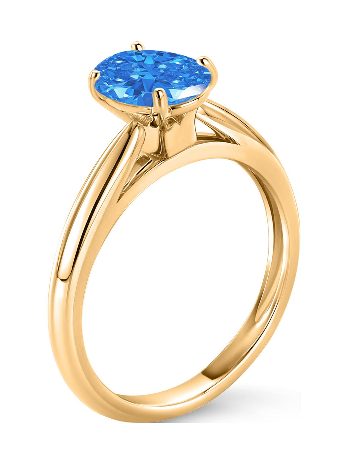 10K Yellow Gold Oval Blue Zirconia Solitaire Engagement Ring B434018
