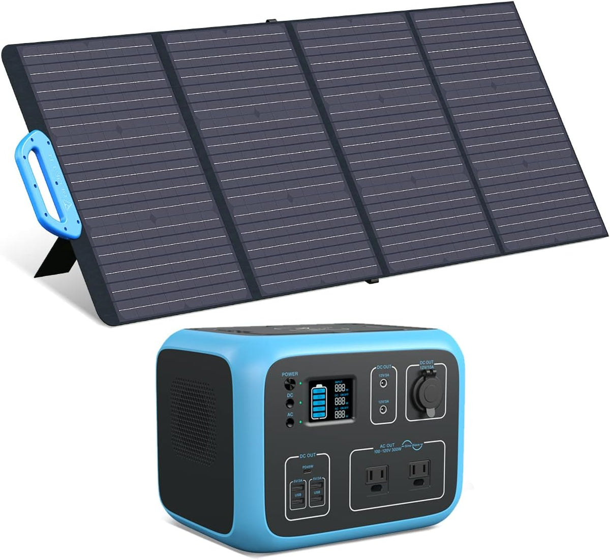 500Wh Portable Power Station with 120W Foldable Solar Panel, 300W AC Outlets K3815