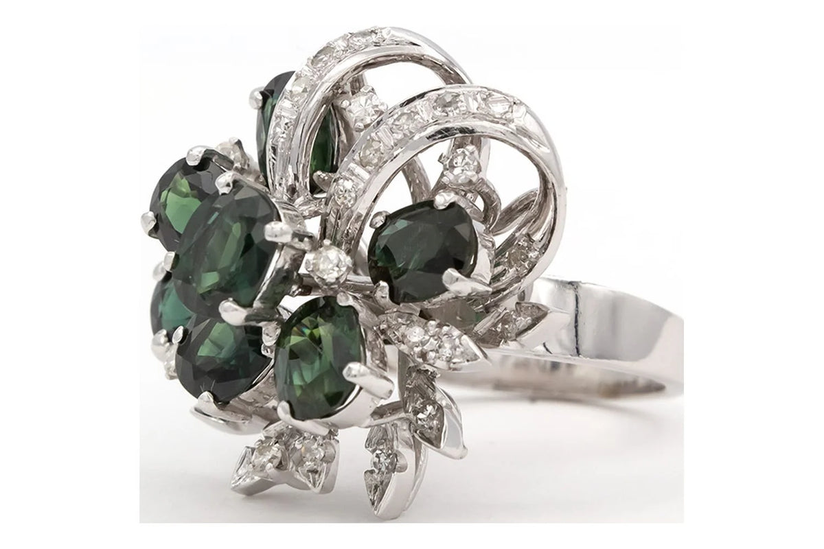 18k White Gold Sapphire Diamond Cluster Ring P674