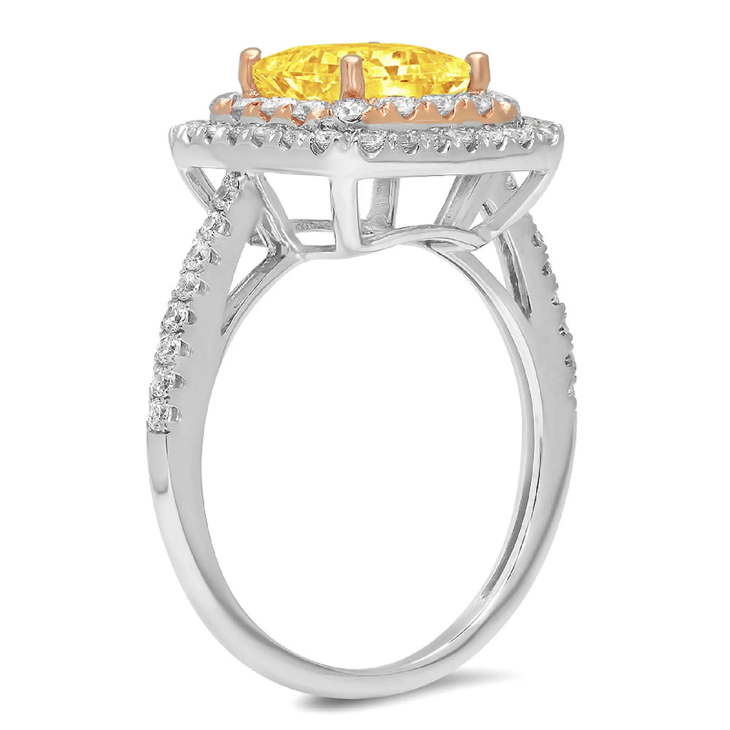 2.16ct Princess Cut Yellow Simulated Diamond 14k Rose Gold Halo Ring Size 6.5 G720051