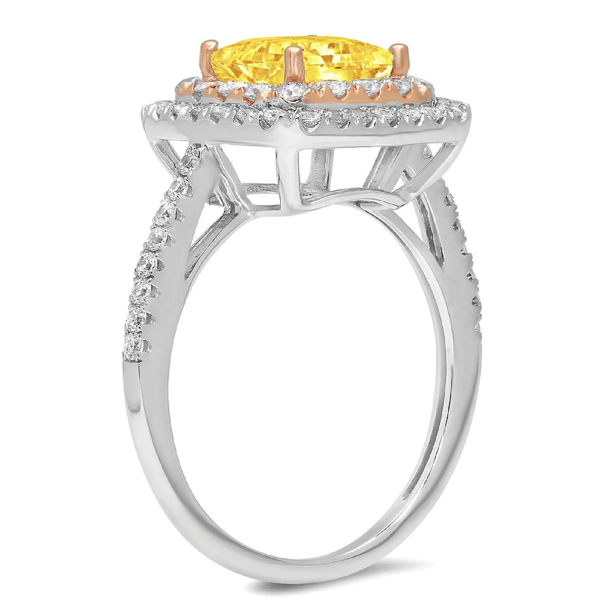 2.16ct Princess Cut Yellow Simulated Diamond 14k Rose Gold Halo Ring Size 6.5 G720051