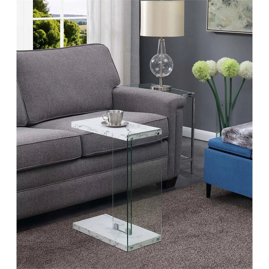 White Faux Marble Wood C End Table R934084