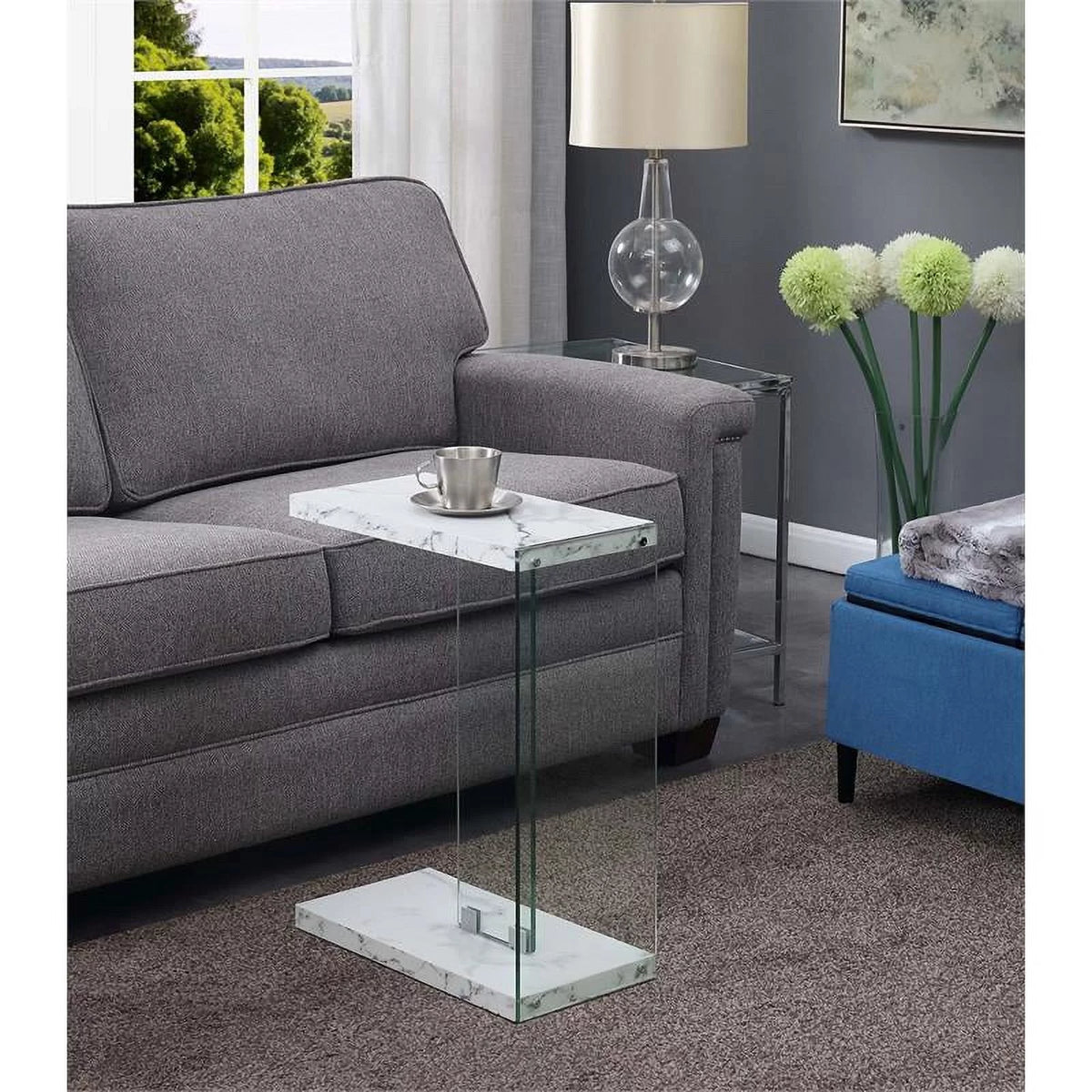 White Faux Marble Wood C End Table R934084