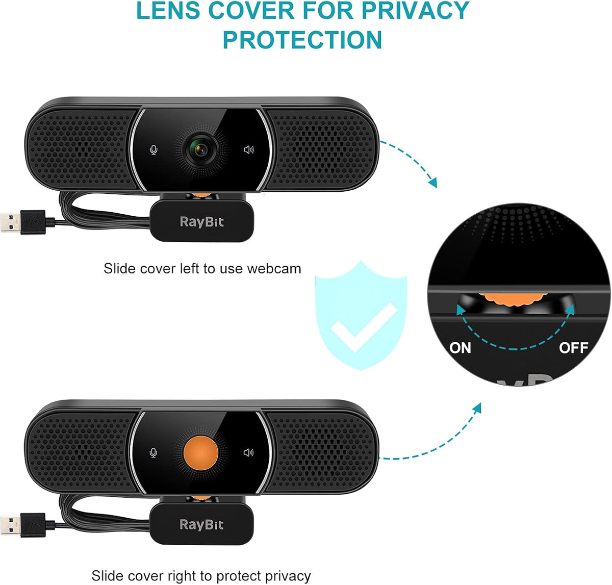 3 in 1 Webcam with Microphone and Speaker, Privacy Cover, Autofocus O84151