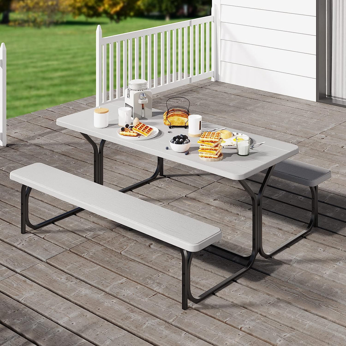 6 ft Picnic Table Bench Set with Umbrella Hole S690