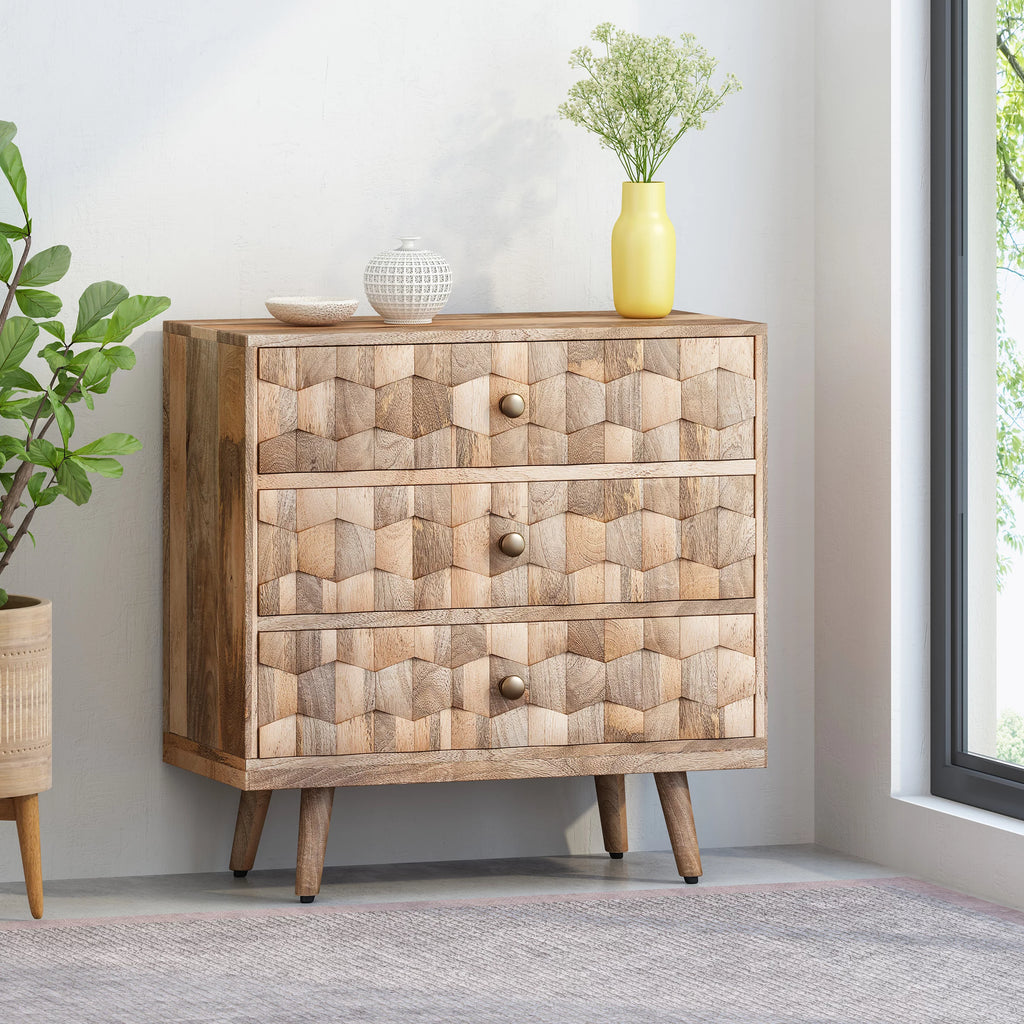 Handmade Mango Wood 3 Drawer Chest U214732