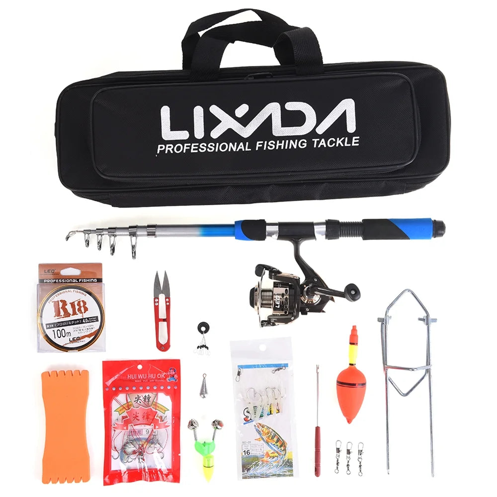 2.1m Telescopic Fiberglass Fishing Rod Reel Baits Hooks Bag Kit Q412