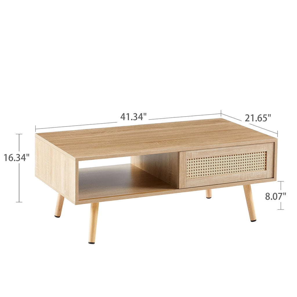 41.34" Rattan Coffee Table with Sliding Door Storage S408806