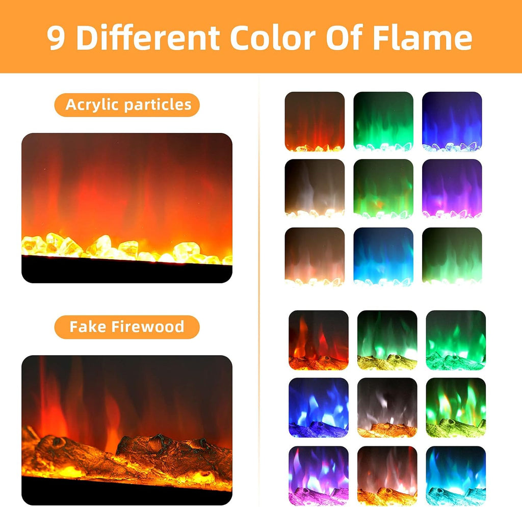 Freestanding Electric Fireplace with Remote Control, 9 Flame Color T8278