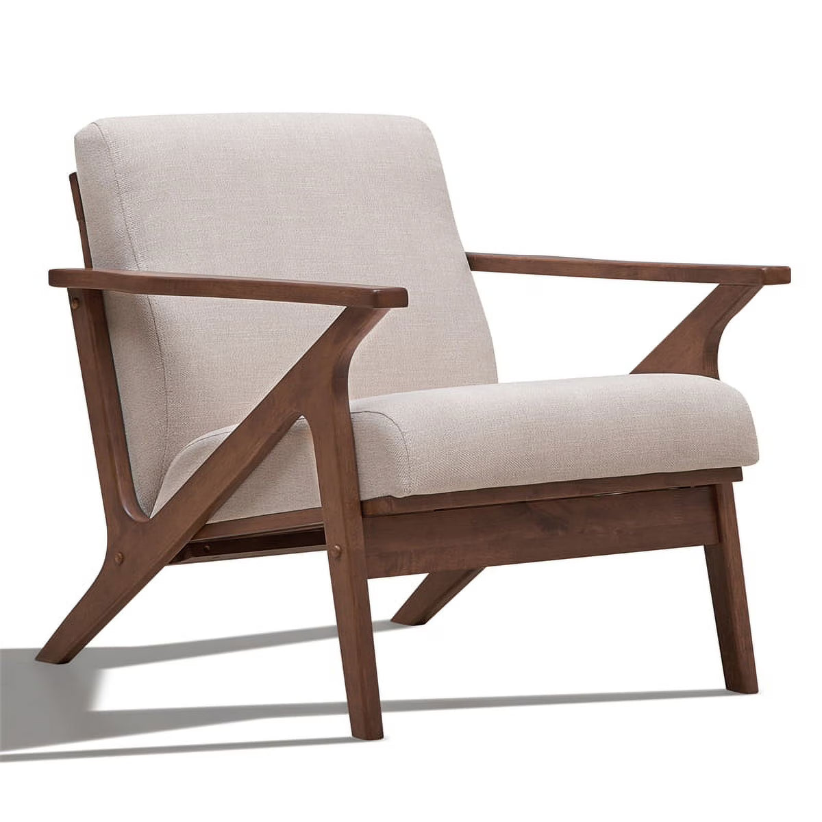 Solid Wood and Fabric Upholstered Accent Armchair in Walnut/Beige P582533