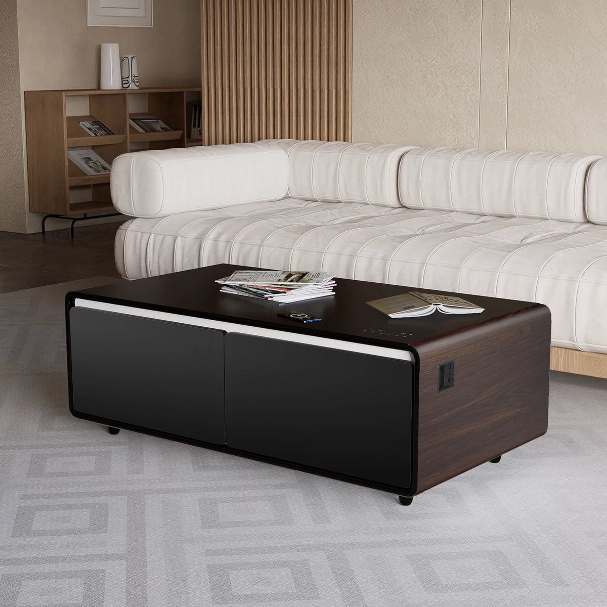 Brown Smart Coffee Table with Built-in Fridge X27204