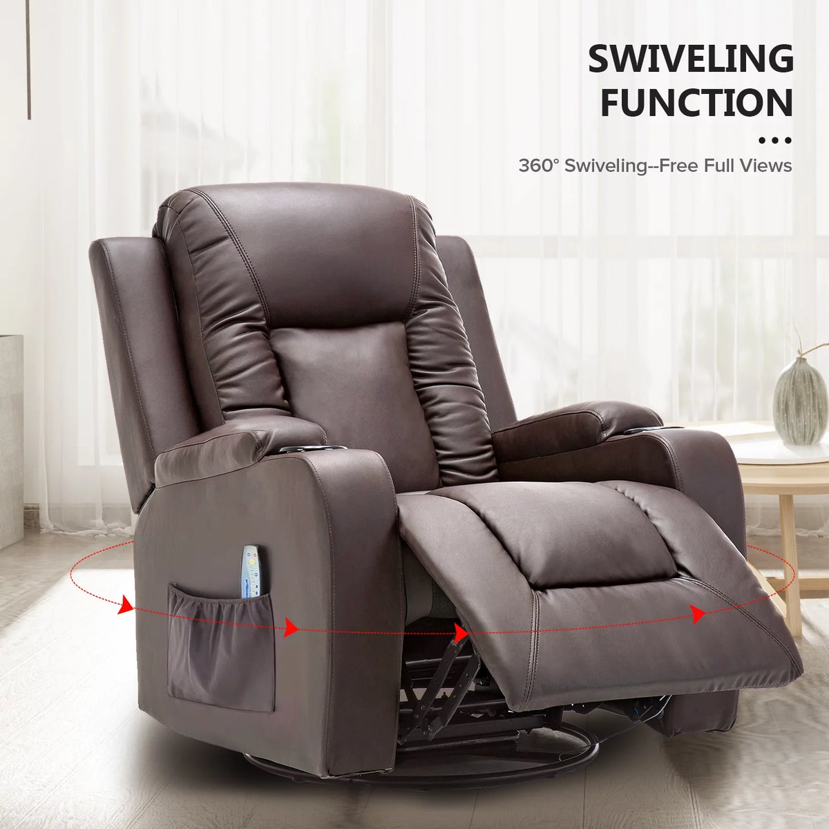 Black PU Leather Heated Massage Recliner Chair P368