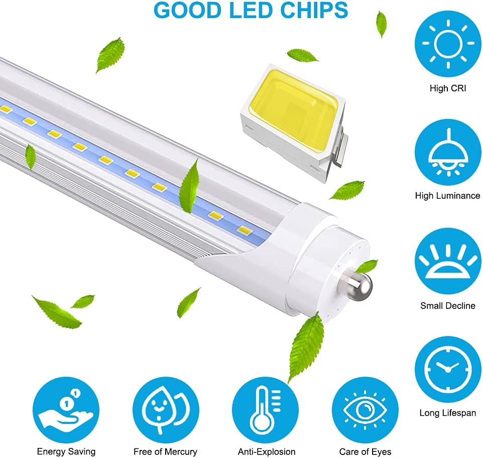 8FT T8 44W 6000K Cool White Clear Cover Led Shop Light (Pack of 12) L344334