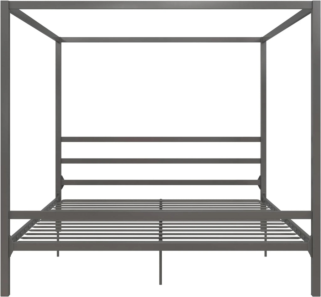 King Gunmetal Gray Metal Canopy Platform Bed with Underbed Storage Y77479