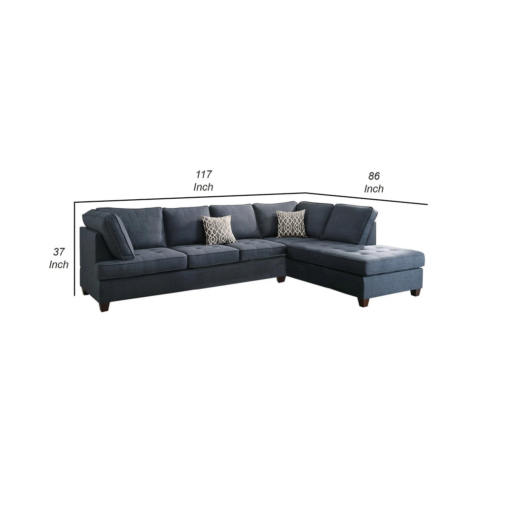 Blue Fabric L Shape Sectional Sofa with Reversible Chaise M9965