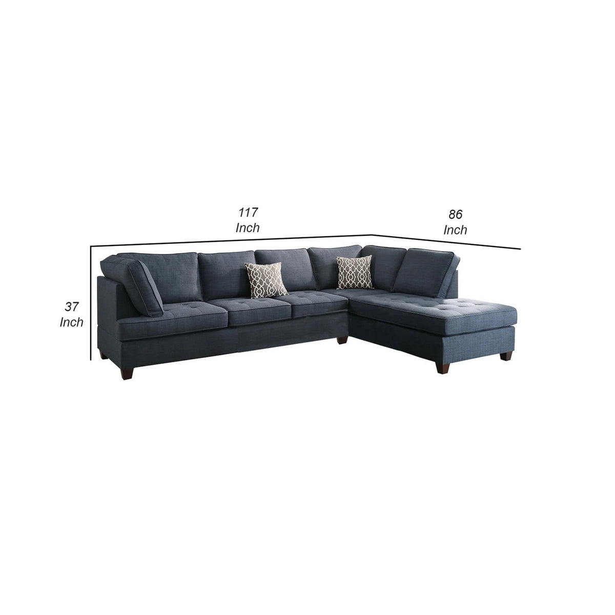 Blue Fabric L Shape Sectional Sofa with Reversible Chaise M9965