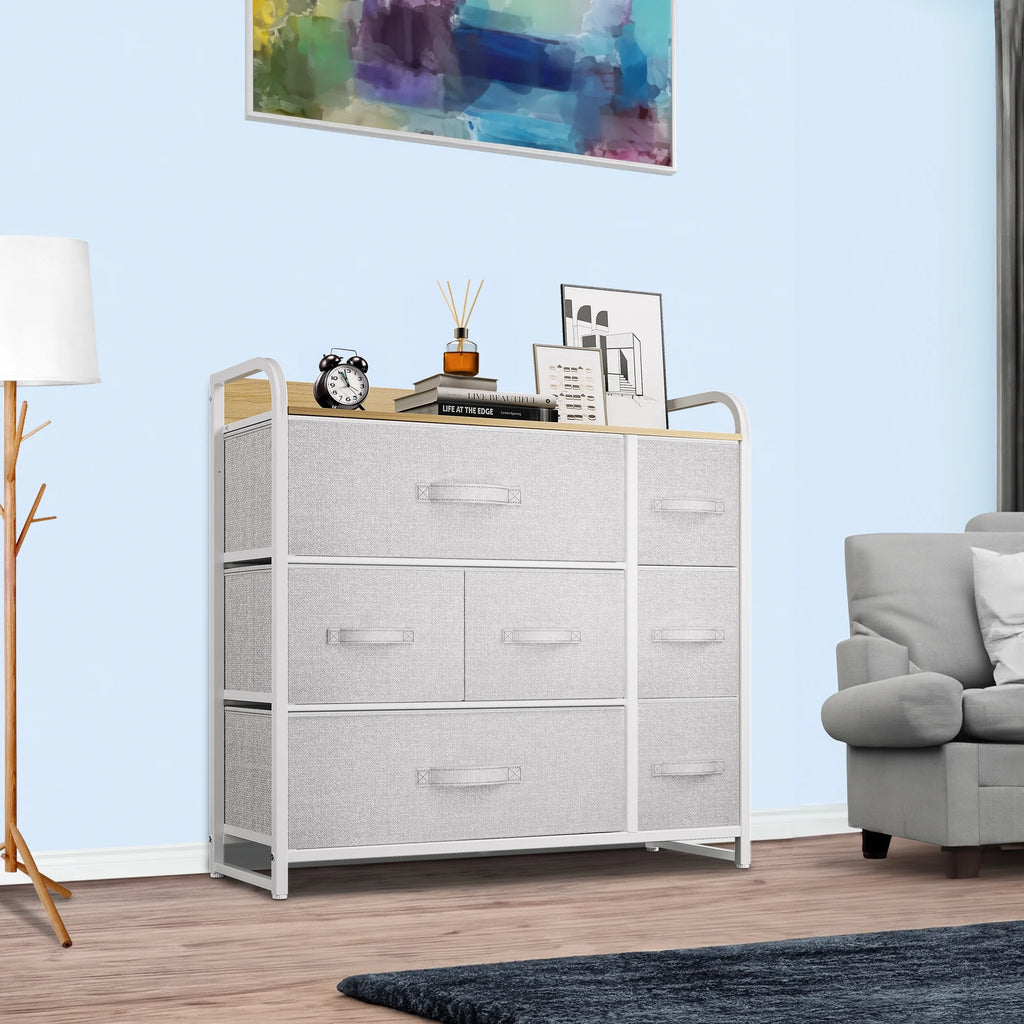 Light Gray 7 Drawer Fabric Dresser A8967