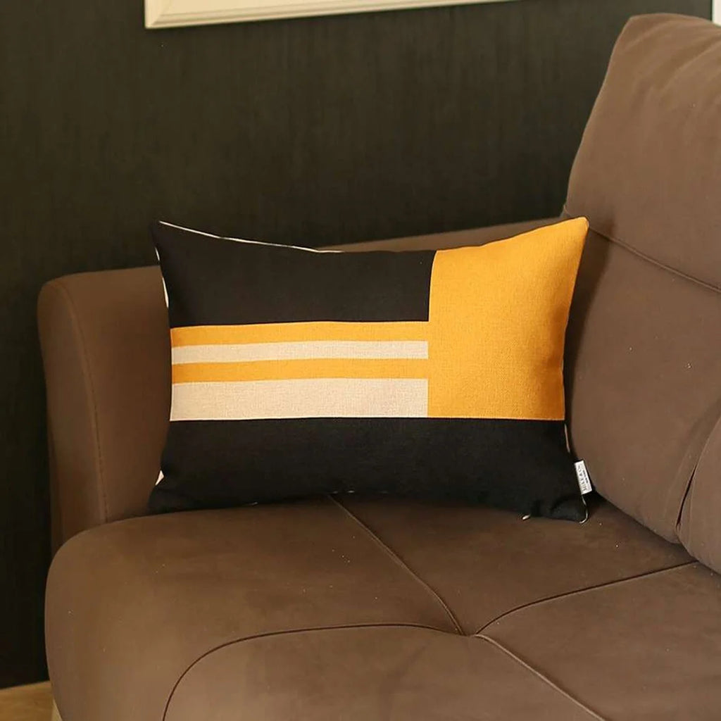 Yellow and Black Geometric Lumbar Throw Pillow E67779