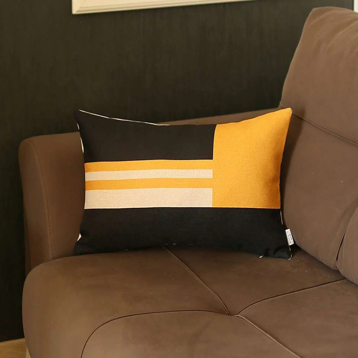 Yellow and Black Geometric Lumbar Throw Pillow E67779