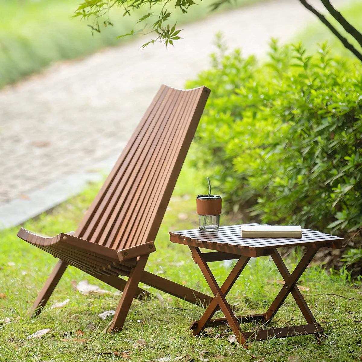 Natural Folding Acacia Wood Lounge Chair I964507