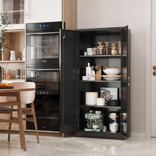 Black Metal Pantry Cabinet with Doors and 4 Adjustable Shelves D80278
