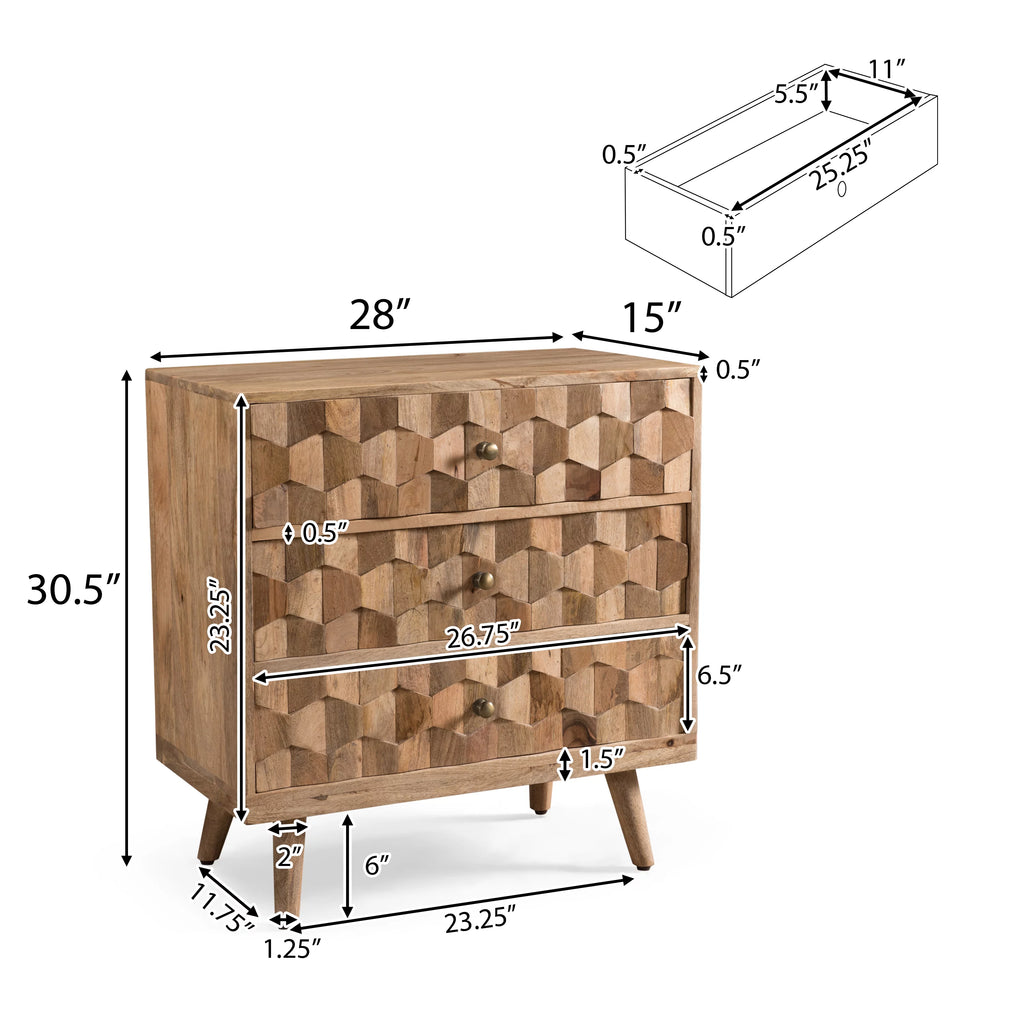 Handmade Mango Wood 3 Drawer Chest U214732