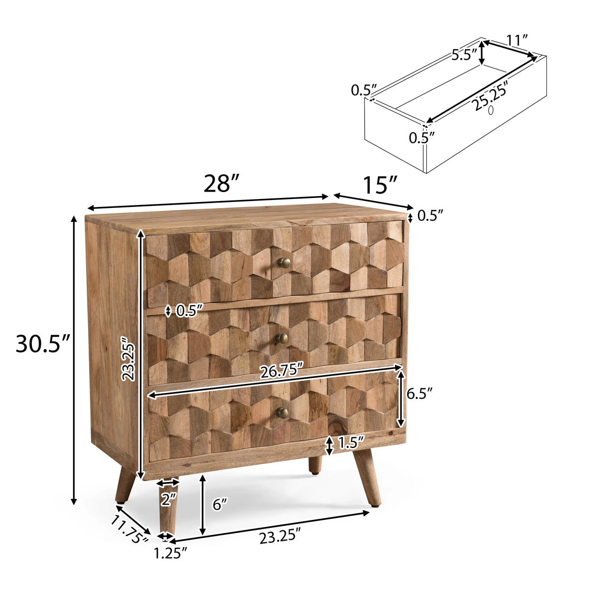 Handmade Mango Wood 3 Drawer Chest U214732