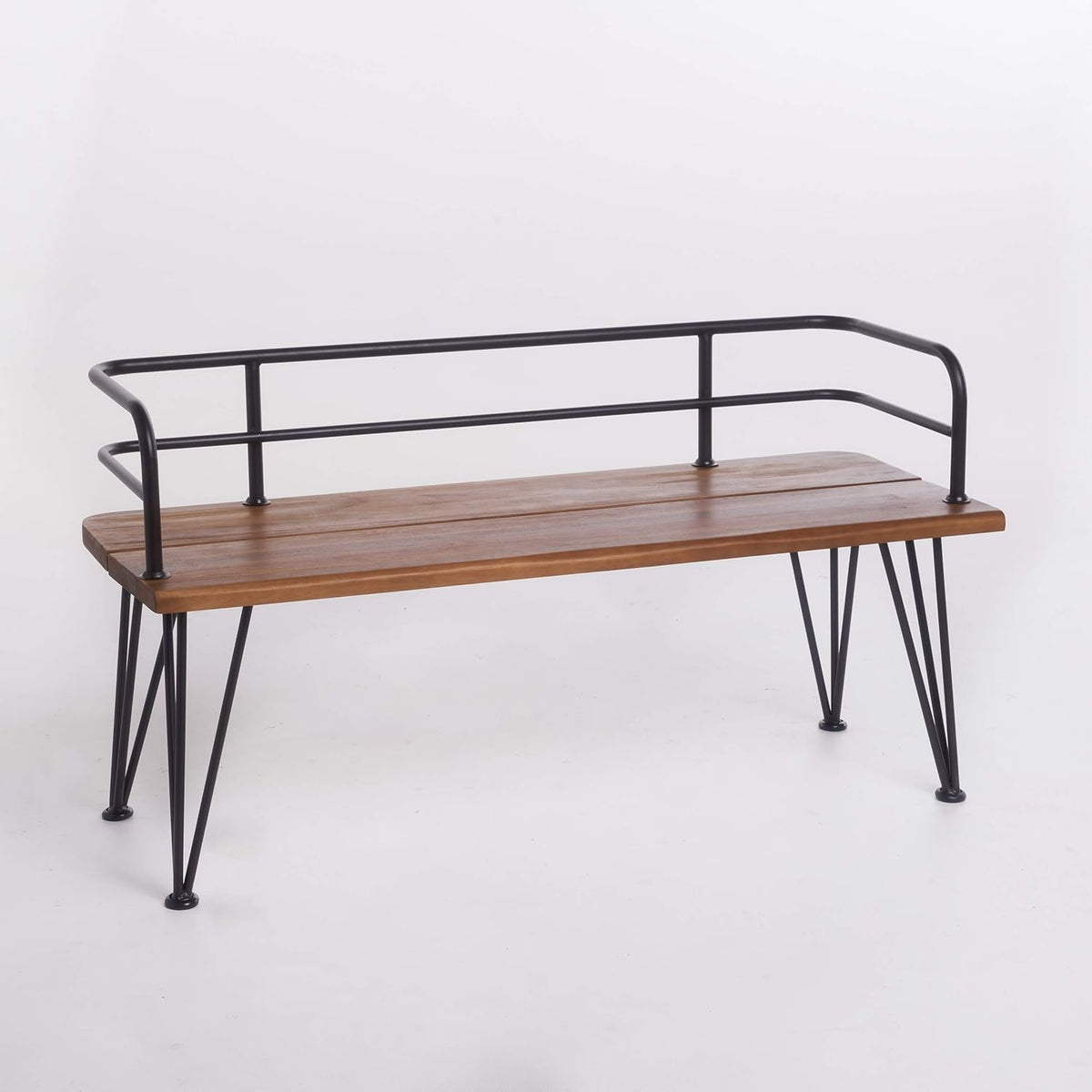 Teak Finish Iron and Acacia Wood Bench G47567