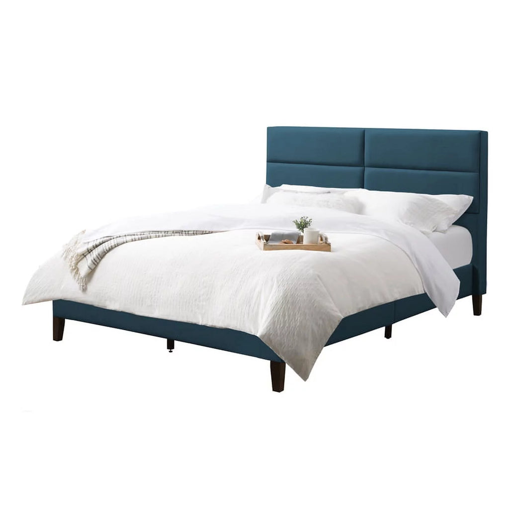 Ocean Blue Upholstered Double Panel Bed D2496