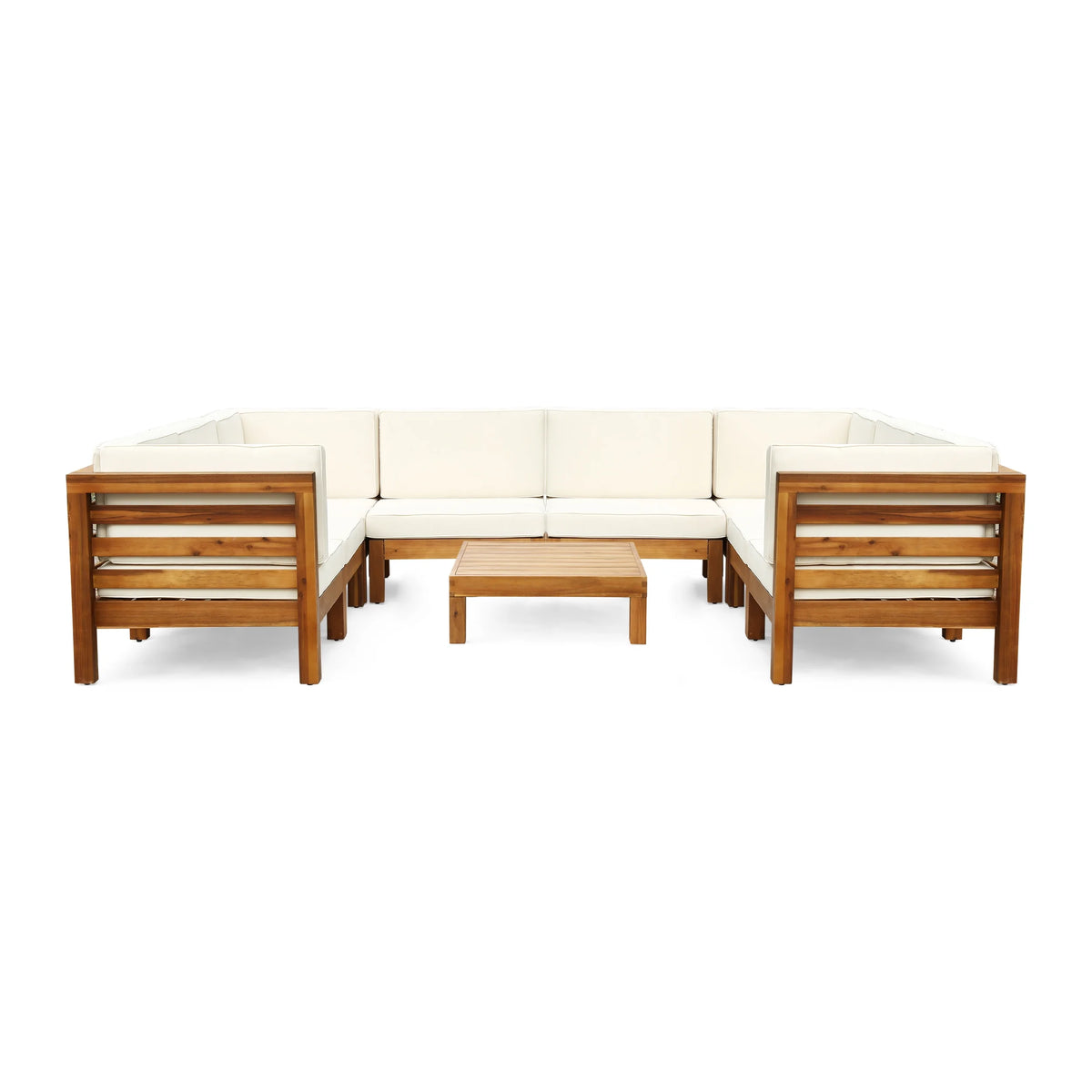 9 Piece Acacia Wood U-Shaped Sectional Sofa Set with Coffee Table and Cushions Q53794
