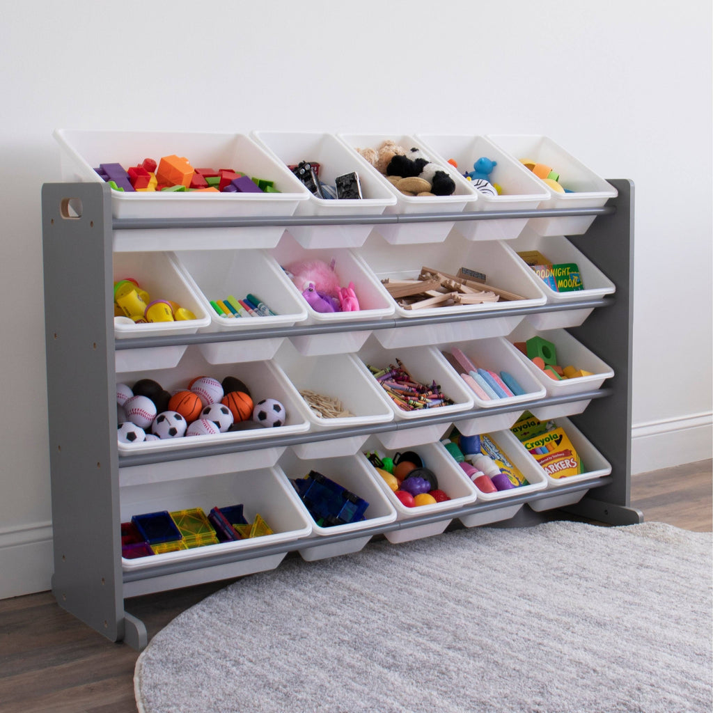 Grey and White Extra Large Storage Organizer with 20 Plastic Bins O726674