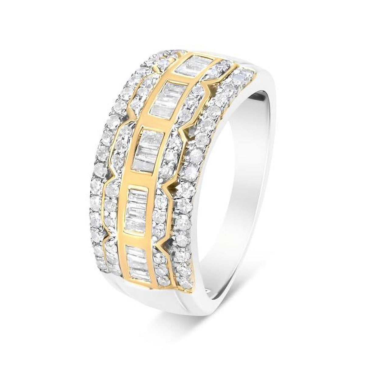 10K White & Yellow Gold Diamond Art Deco Multi-Row Ring Band R520