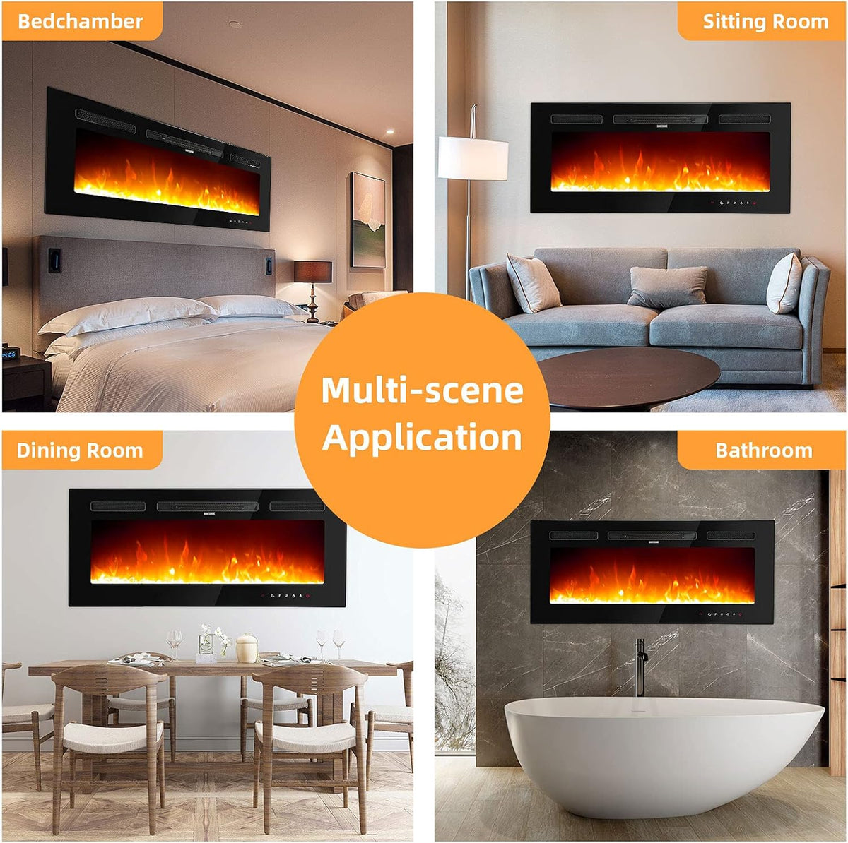 Freestanding Electric Fireplace with Remote Control, 9 Flame Color T8278