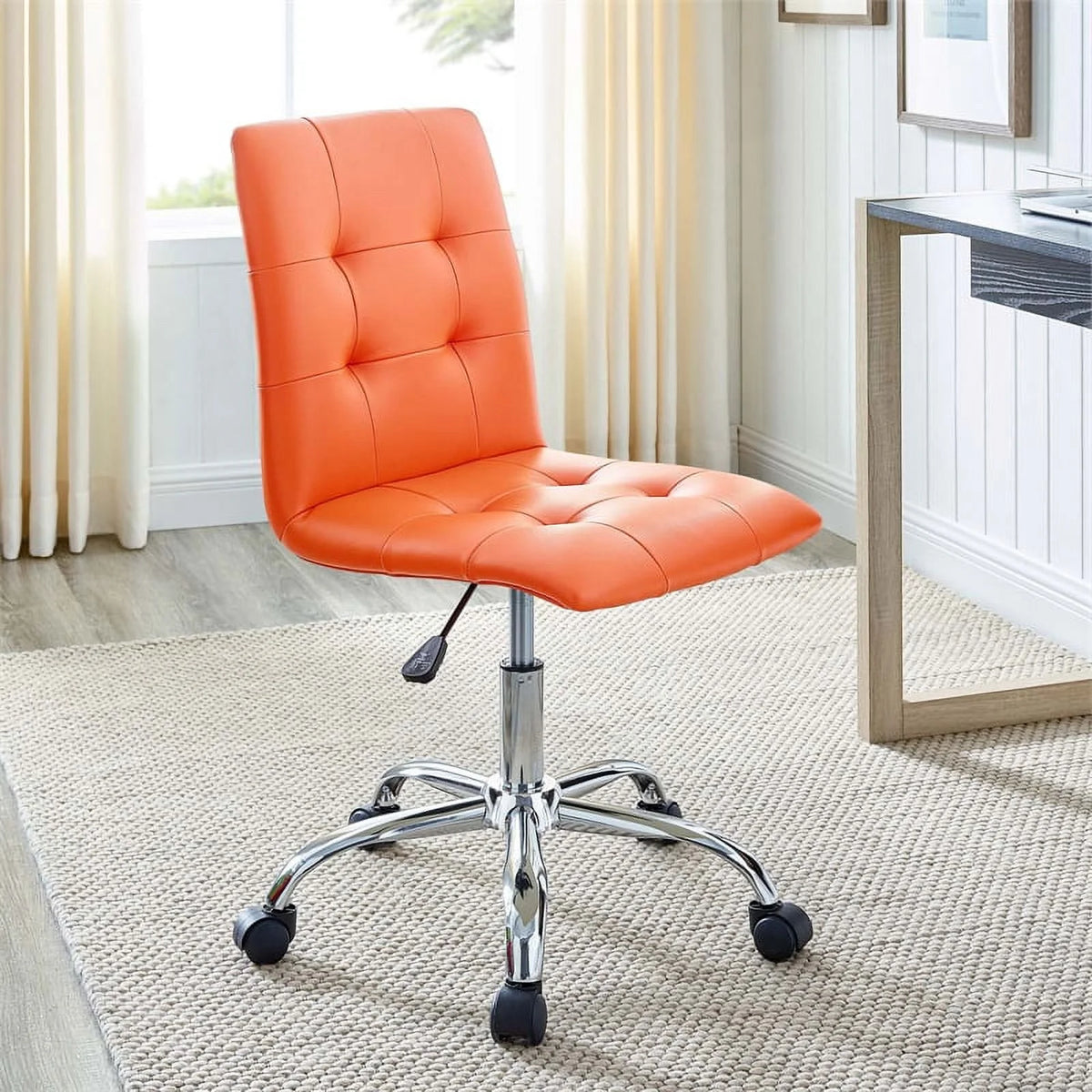Modern Faux Leather Armless Office Chair in Orange H443