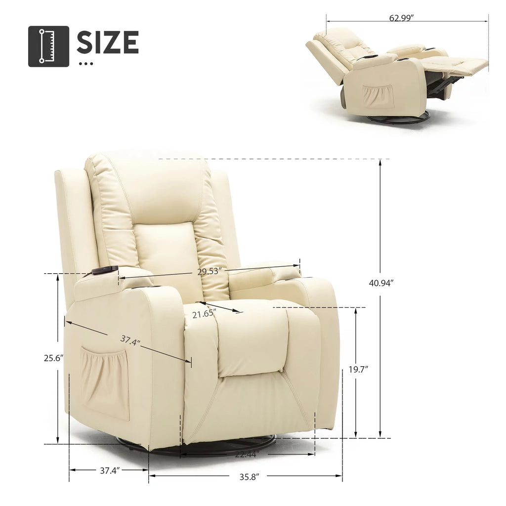 Black PU Leather Heated Massage Recliner Chair P368
