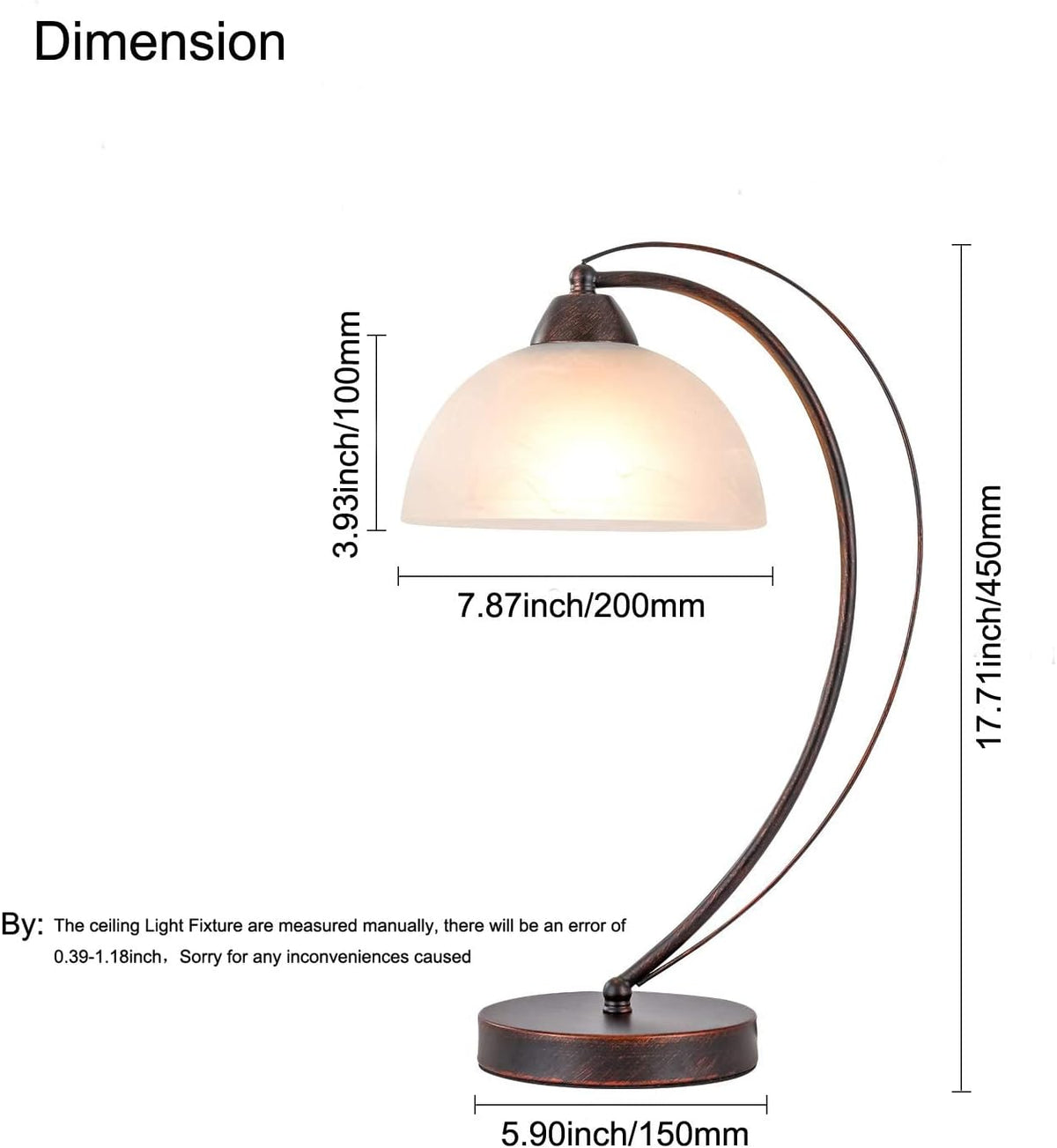 Retro Desk Lamp with Frosted Glass Lampshade Metal Nightstand Light Q36401