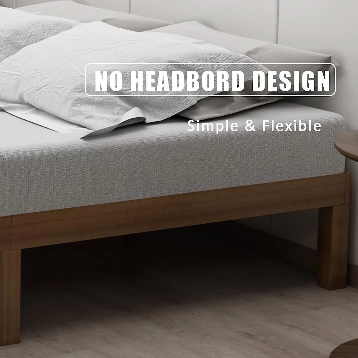 King Size Brown Wooden Platform Bed Frame with Wood Slat Support F67406