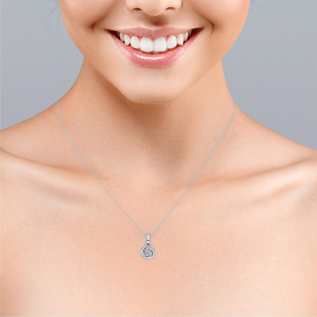 0.43 Carat Round Diamond 4 Prong Pendant Necklace 10K White Gold F99625