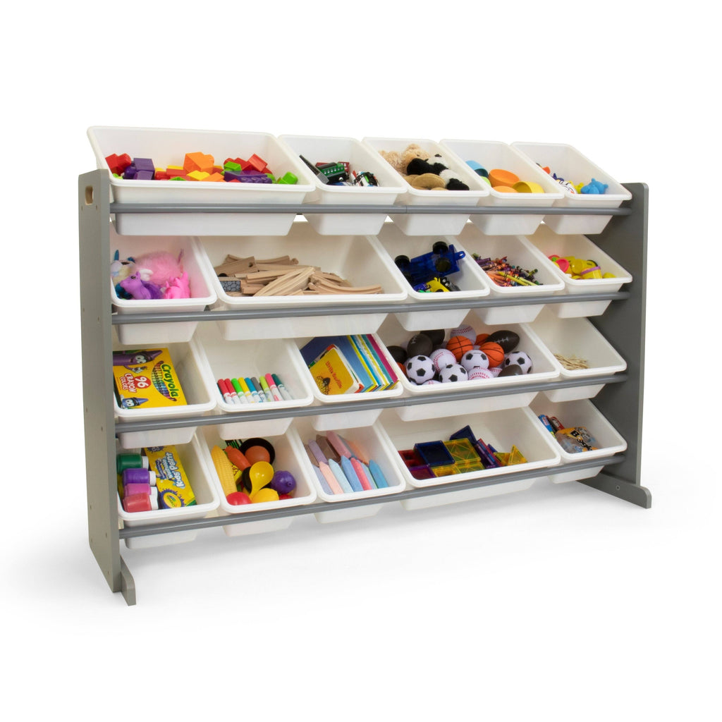 Grey and White Extra Large Storage Organizer with 20 Plastic Bins O726674