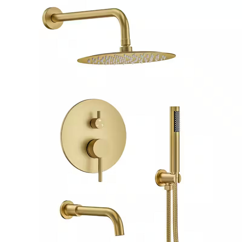 10 in. Wall Mount Shower Head and Tub Faucet 2.5 GPM Brushed Gold F81837