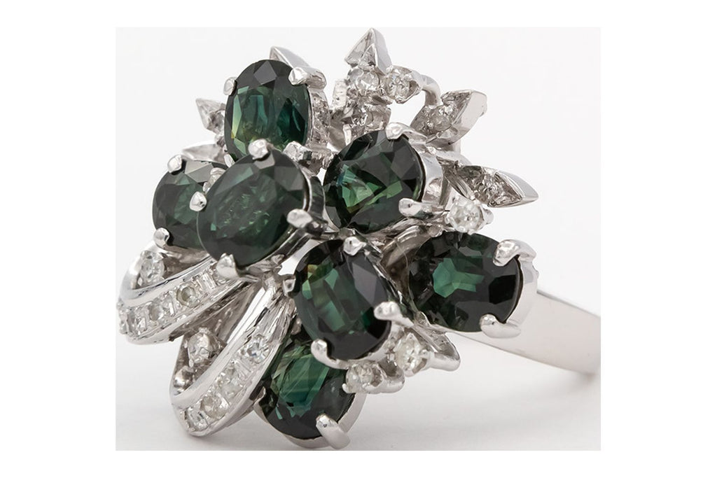18k White Gold Sapphire Diamond Cluster Ring P674